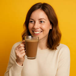 young woman enjoying organic chocolate drink